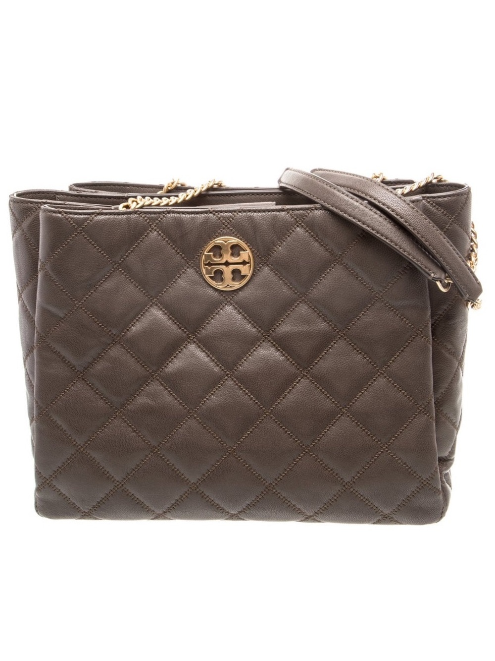 Tory Burch Willa Leather Tote Bag-Volcanic Stone Shoulder Bag with Gold Logo ✨